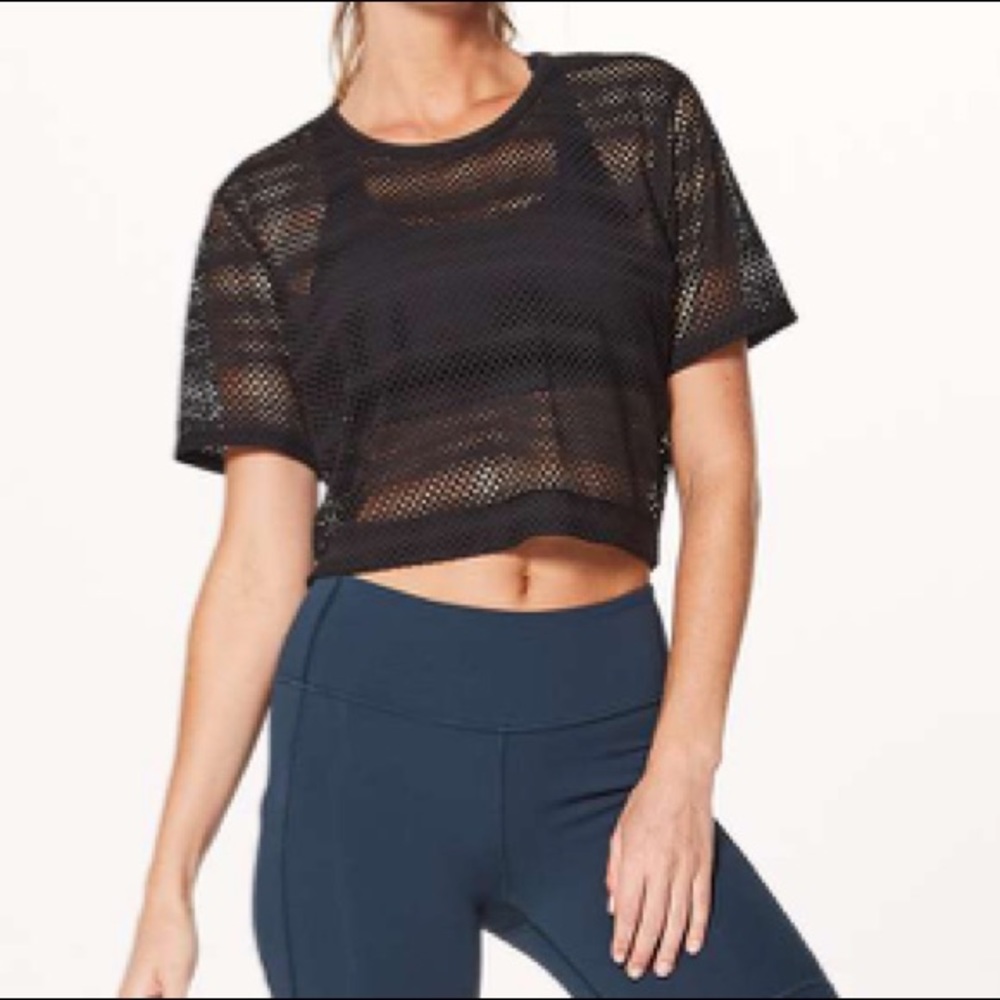 LULULEMON SWEAT YOUR HEART OUT MESH CROPPED SHIRT
